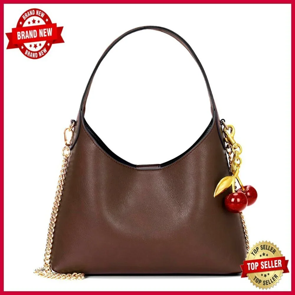 Small Hobo Bag with Cherry Pendant, Faux Leather Tote, Crossbody or Handbag